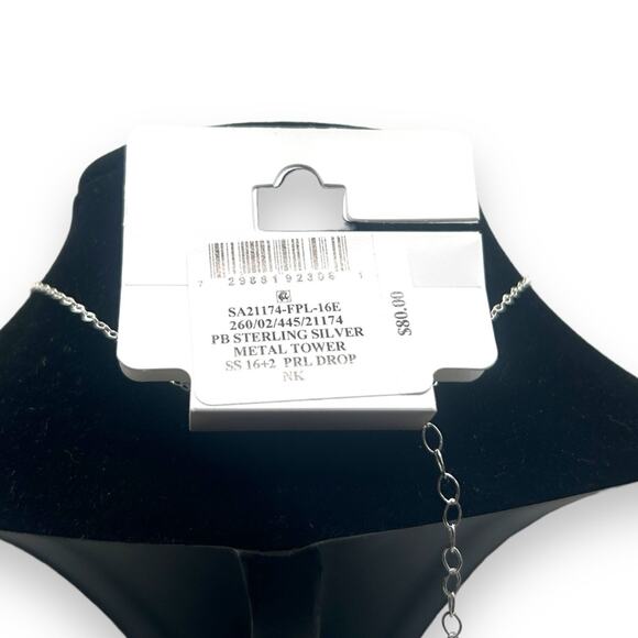 NWT Macy's Cultured Freshwater White Pearl Dangle Necklace Sterling silver NEW - Picture 7 of 10